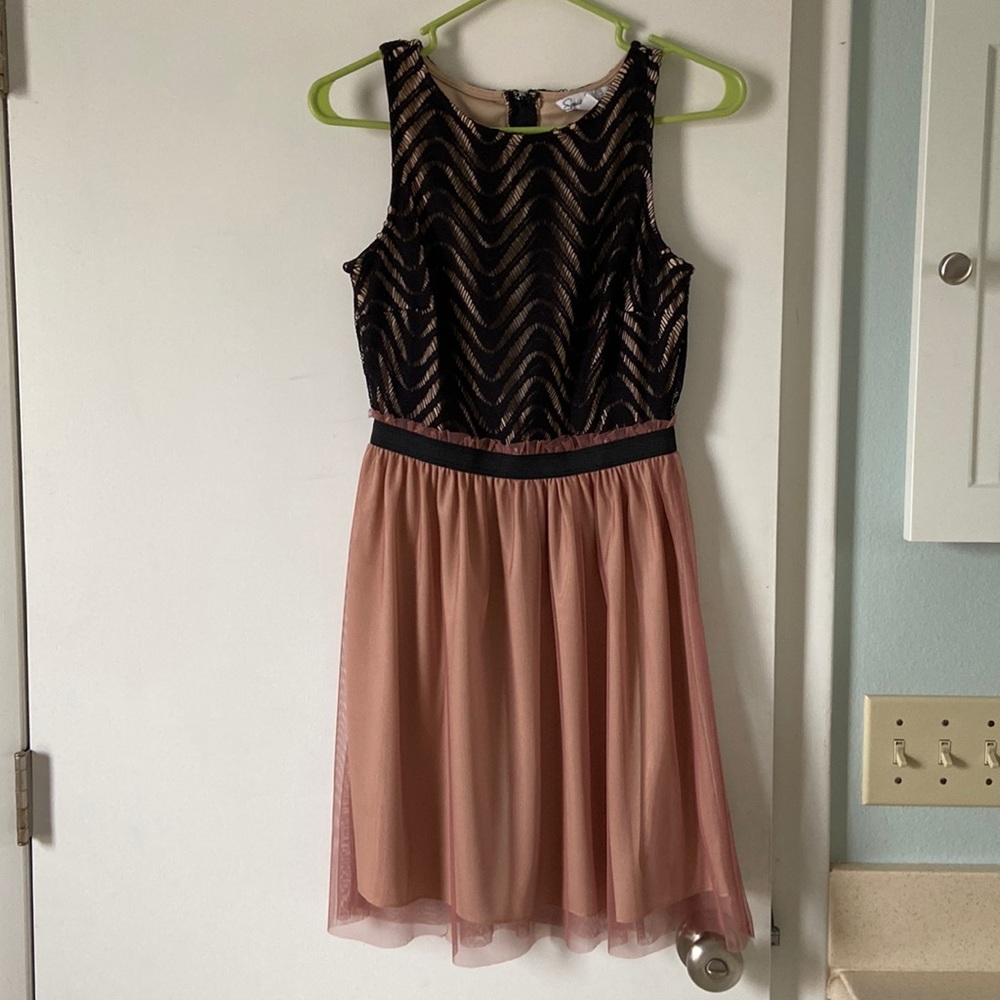 Black and mauve tulle cocktail dress